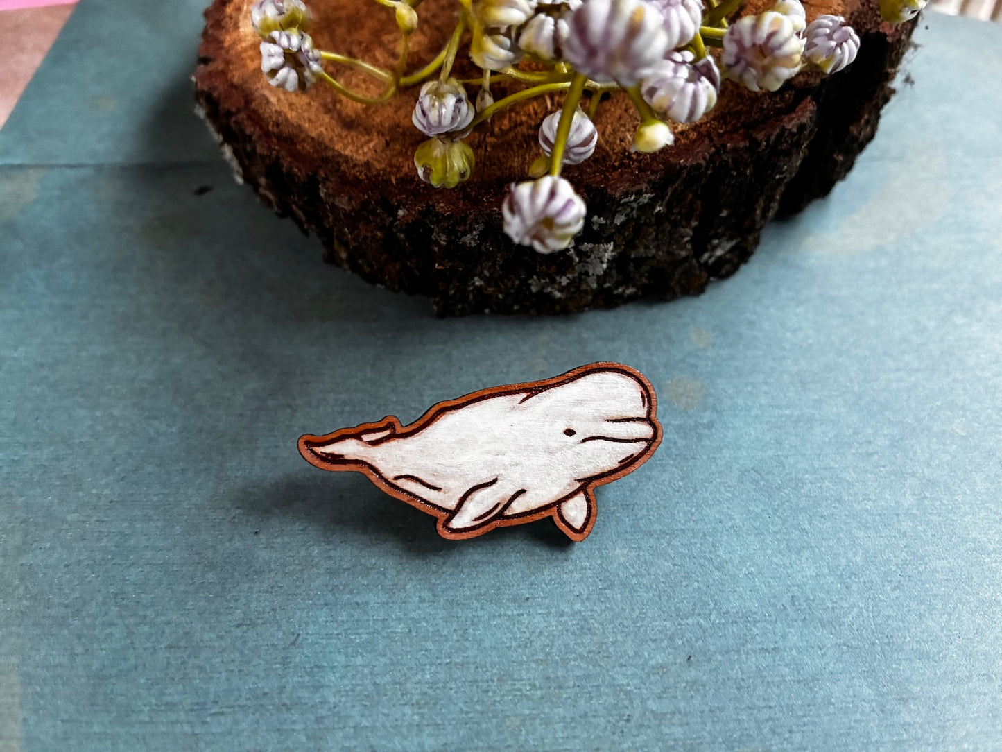 Hand-Painted Wooden Beluga Whale Pin