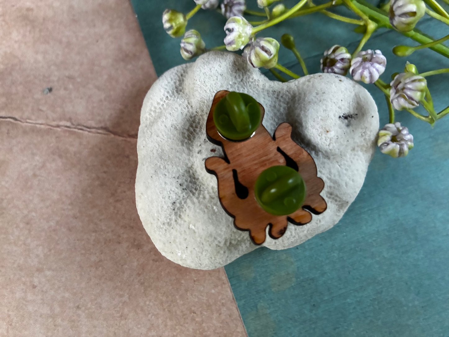 Hand-Painted Wooden Squid Lapel Pin