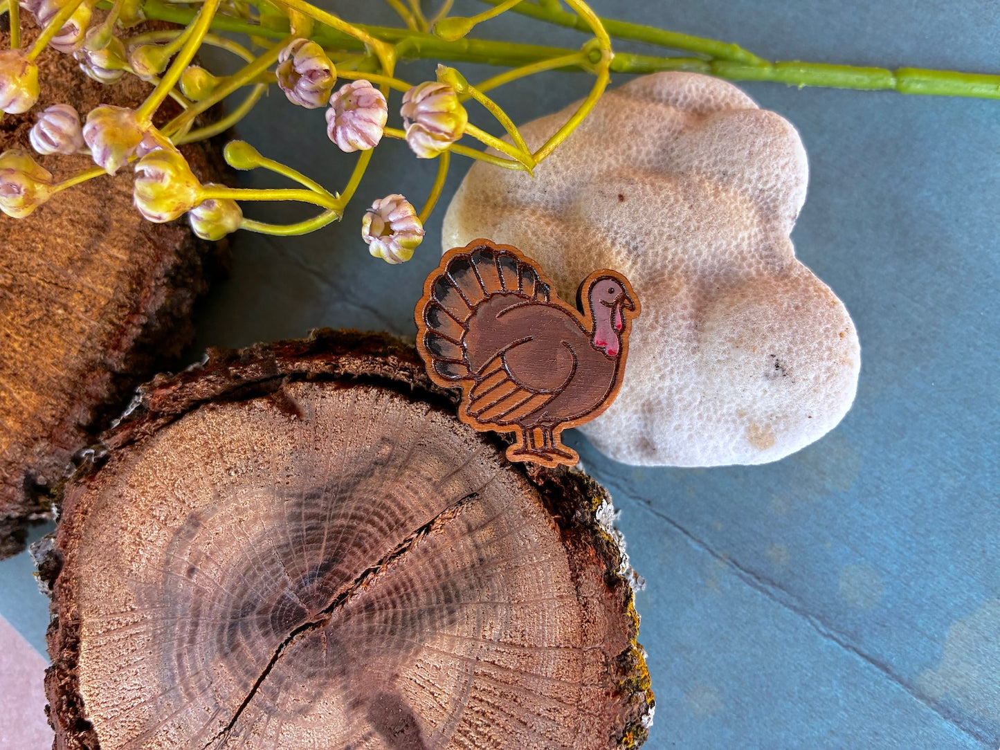 Hand-Painted Wooden Turkey Pin