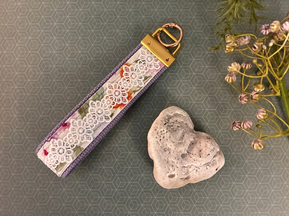 Purple and Lace Keychain Wristlet