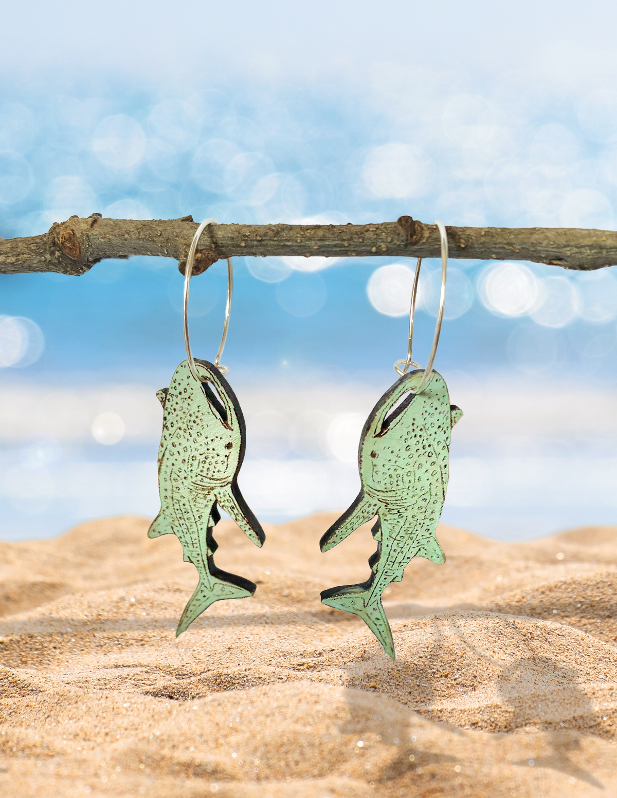Whale Shark Wooden Dangle Earrings