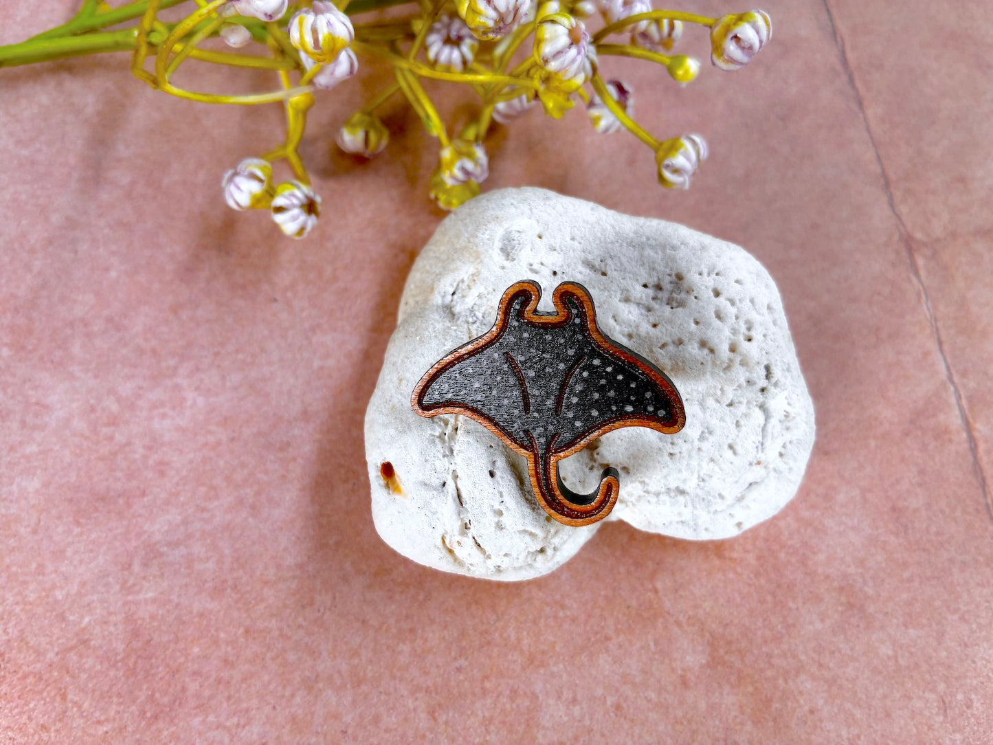Handmade Wooden Manta Ray Pin