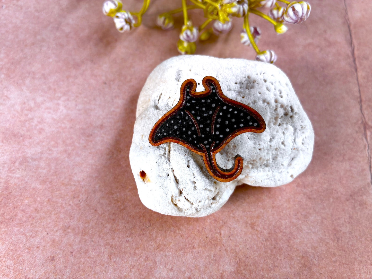 Handmade Wooden Manta Ray Pin