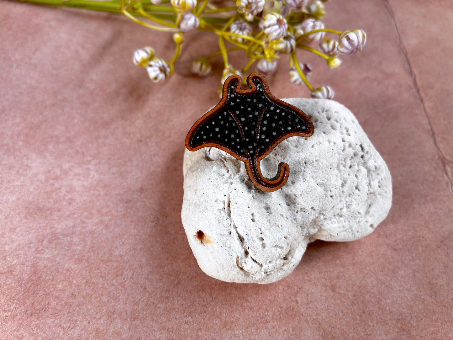 Handmade Wooden Manta Ray Pin