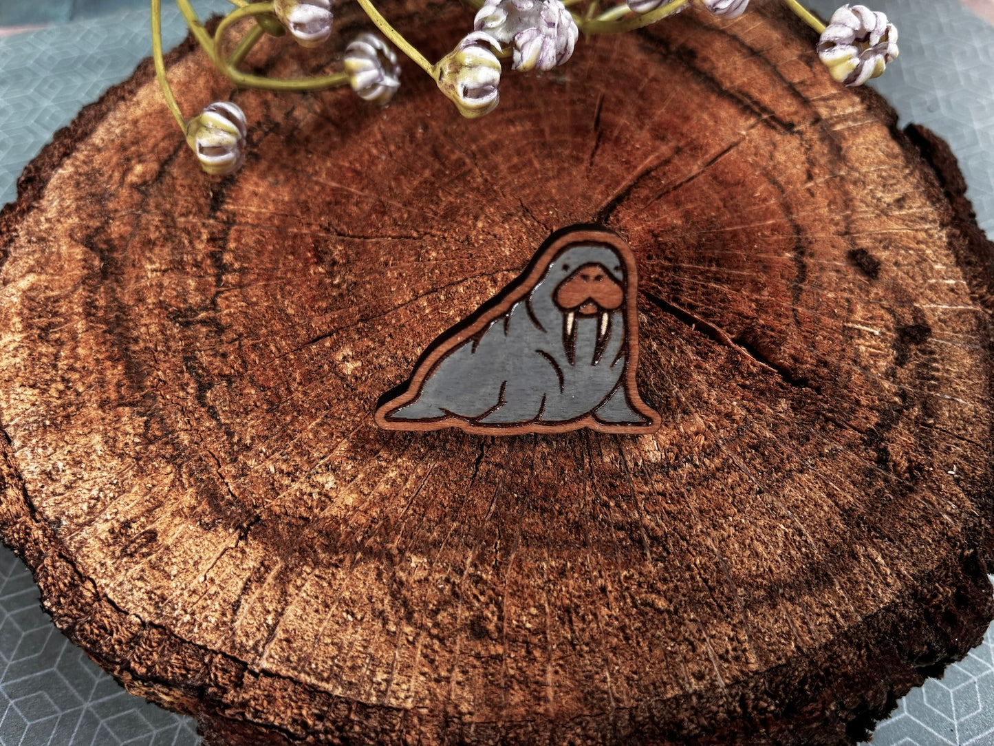 Handmade Wooden Walrus Lapel Pin