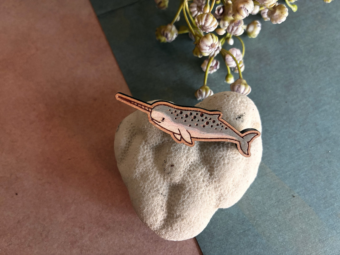 Hand-Painted Wooden Narwhal Pin