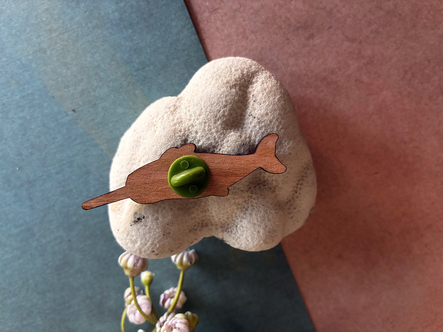 Hand-Painted Wooden Narwhal Pin