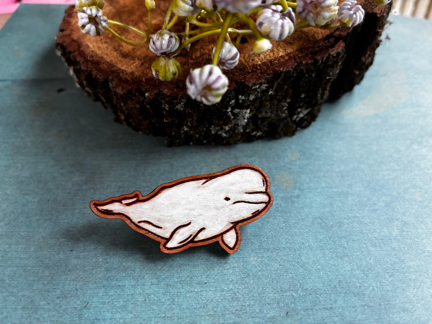 Hand-Painted Wooden Beluga Whale Pin