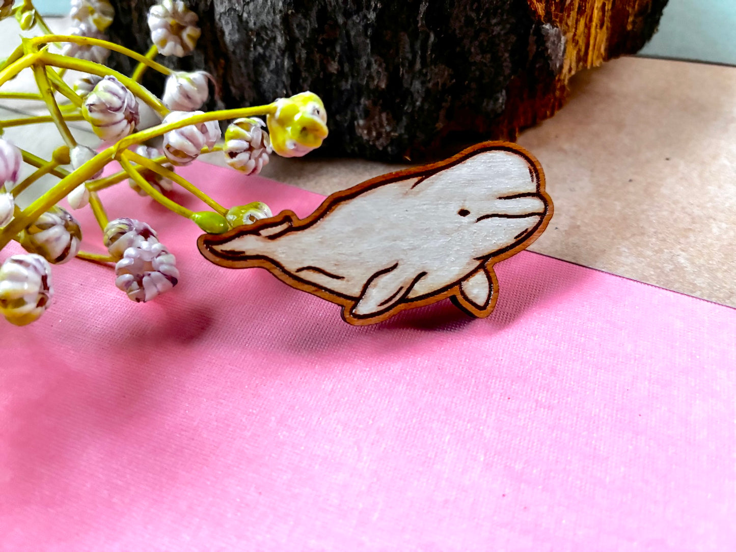 Hand-Painted Wooden Beluga Whale Pin