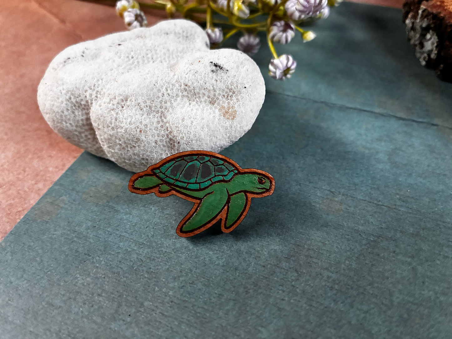 Wooden Sea Turtle Pin