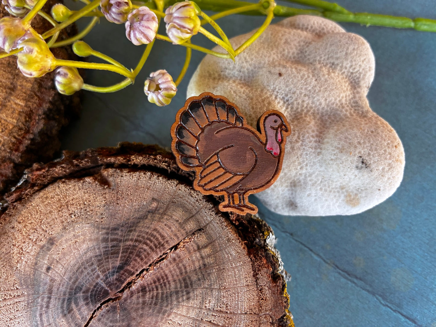 Hand-Painted Wooden Turkey Pin