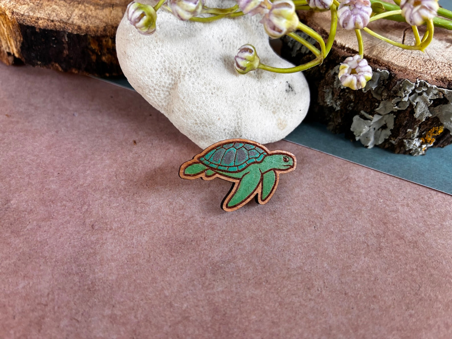 Wooden Sea Turtle Pin