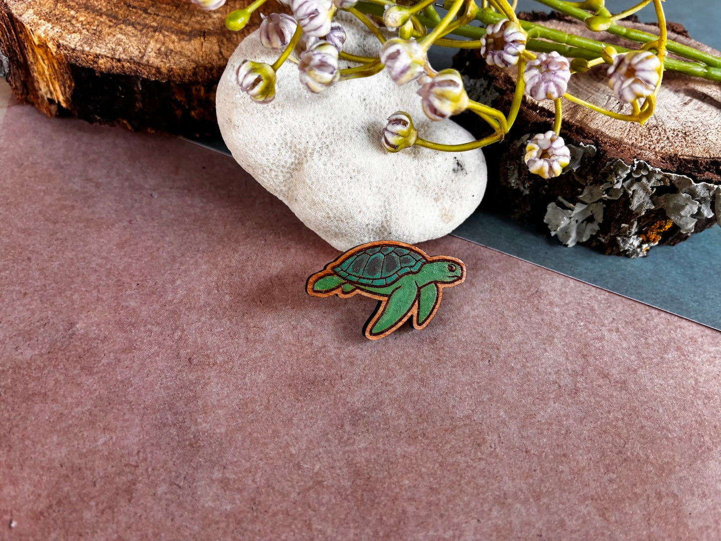 Wooden Sea Turtle Pin