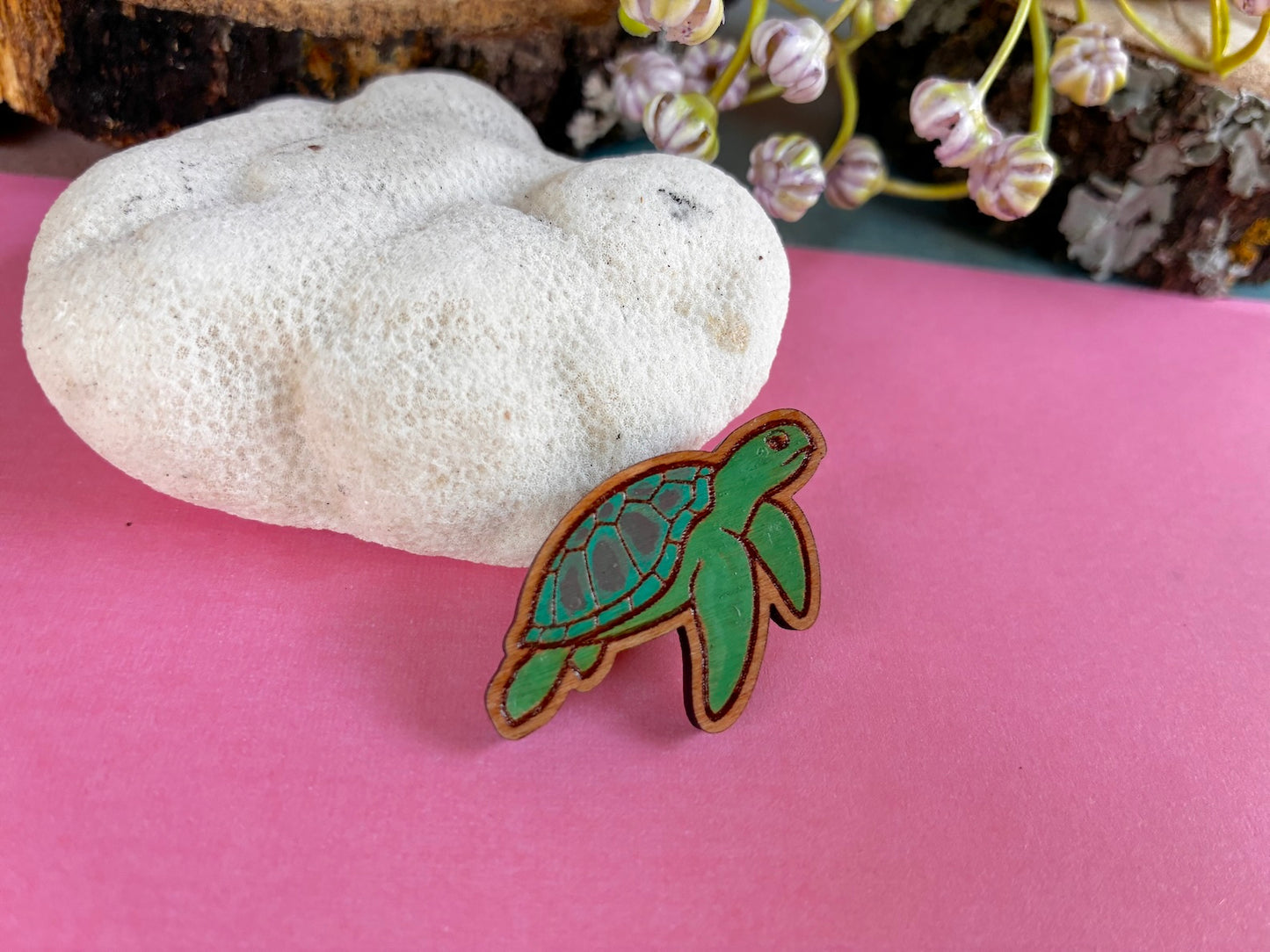 Wooden Sea Turtle Pin