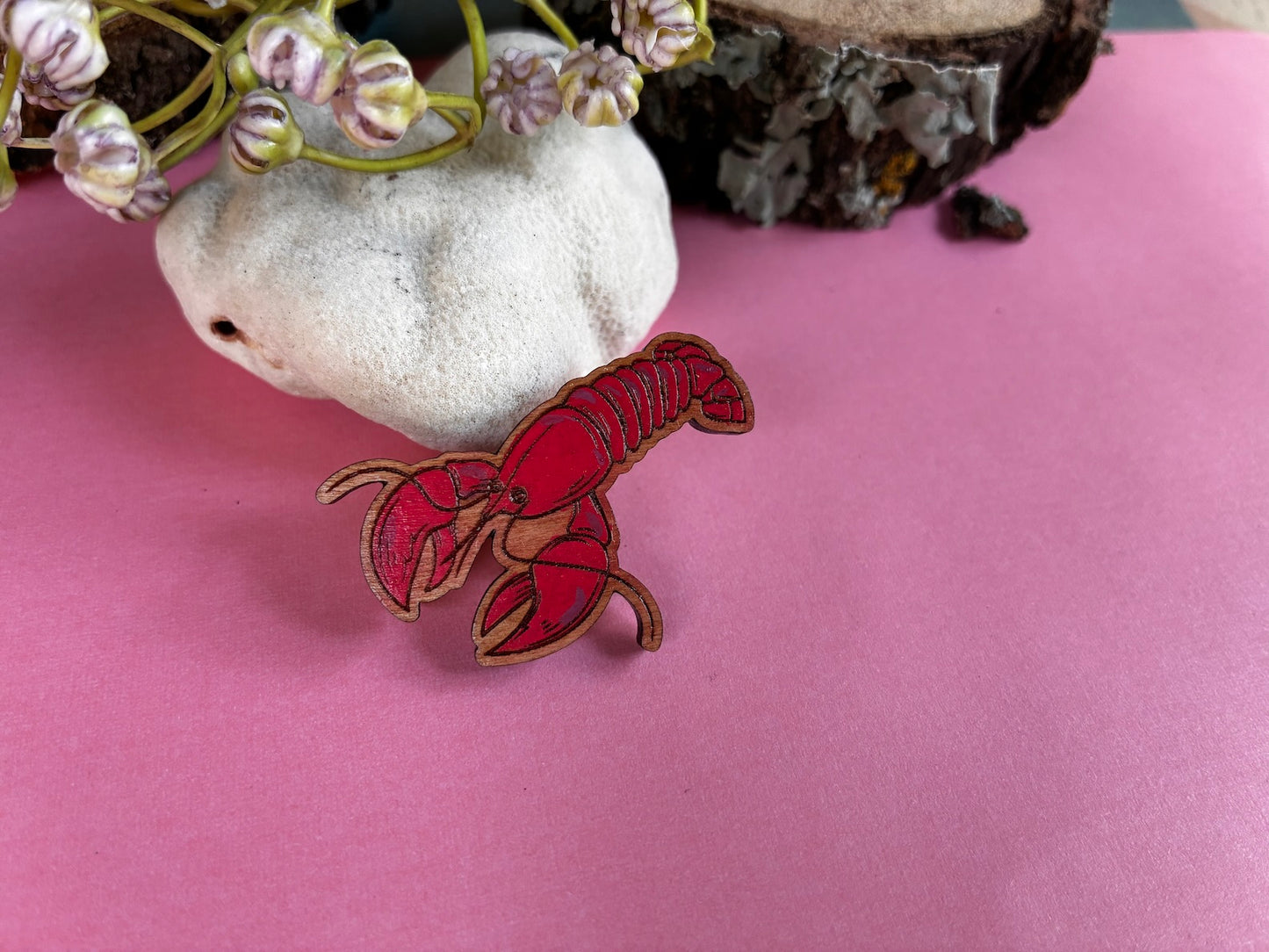 Handmade Wooden Lobster Pin