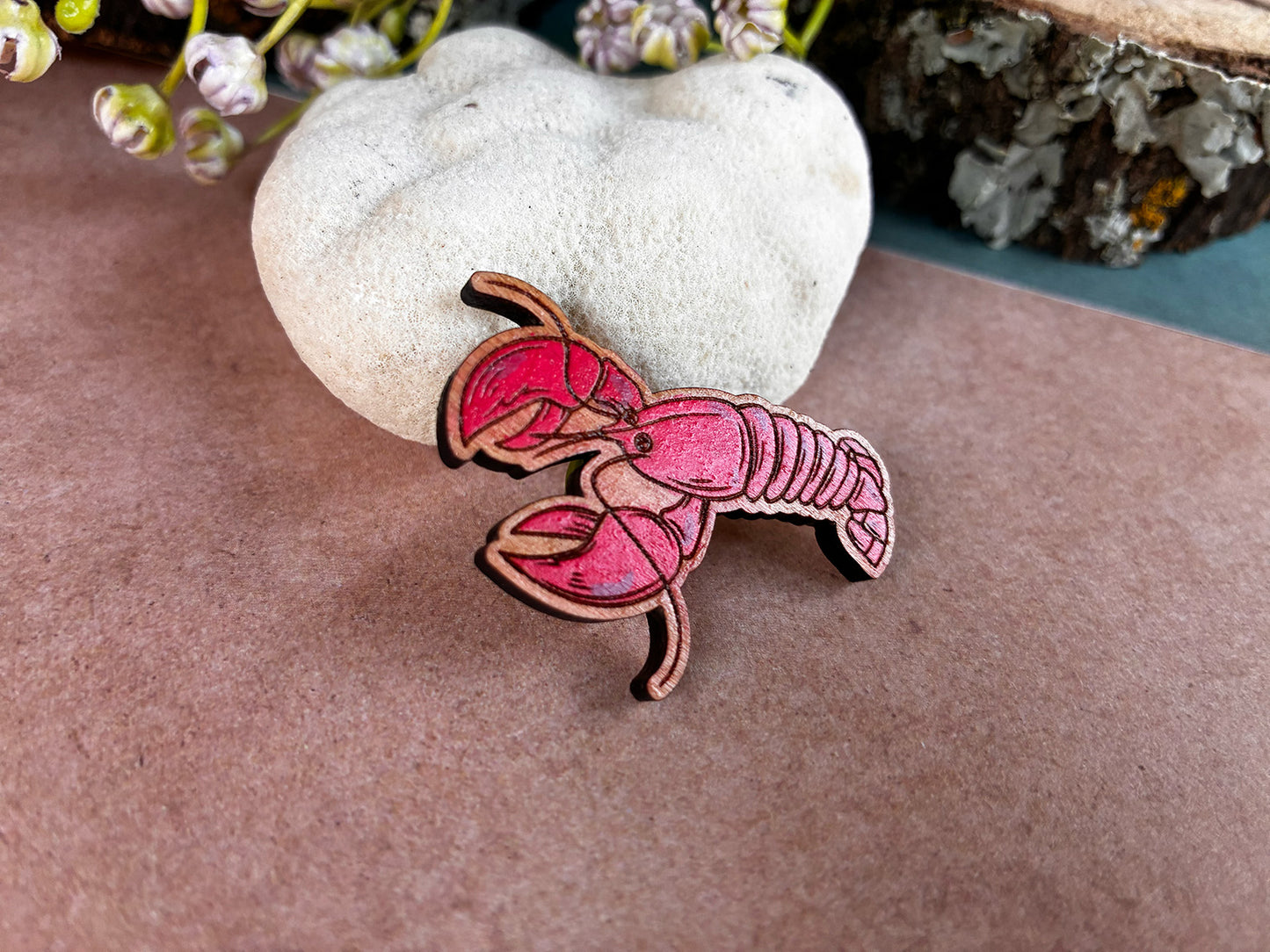 Handmade Wooden Lobster Pin