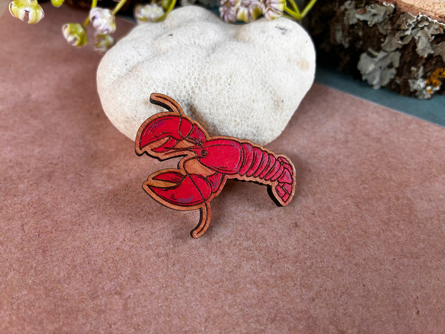 Handmade Wooden Lobster Pin