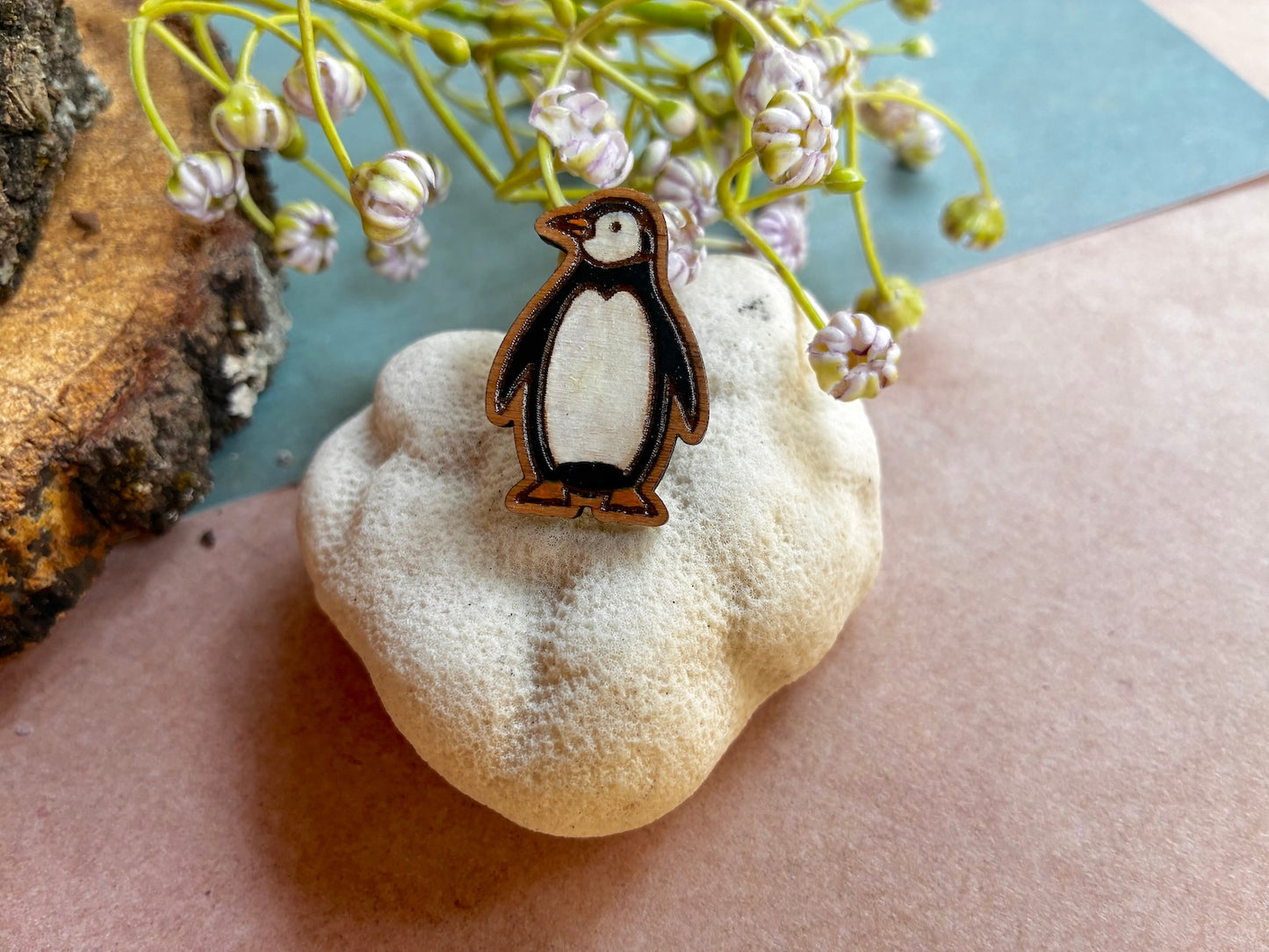 Wooden Penguin Pin