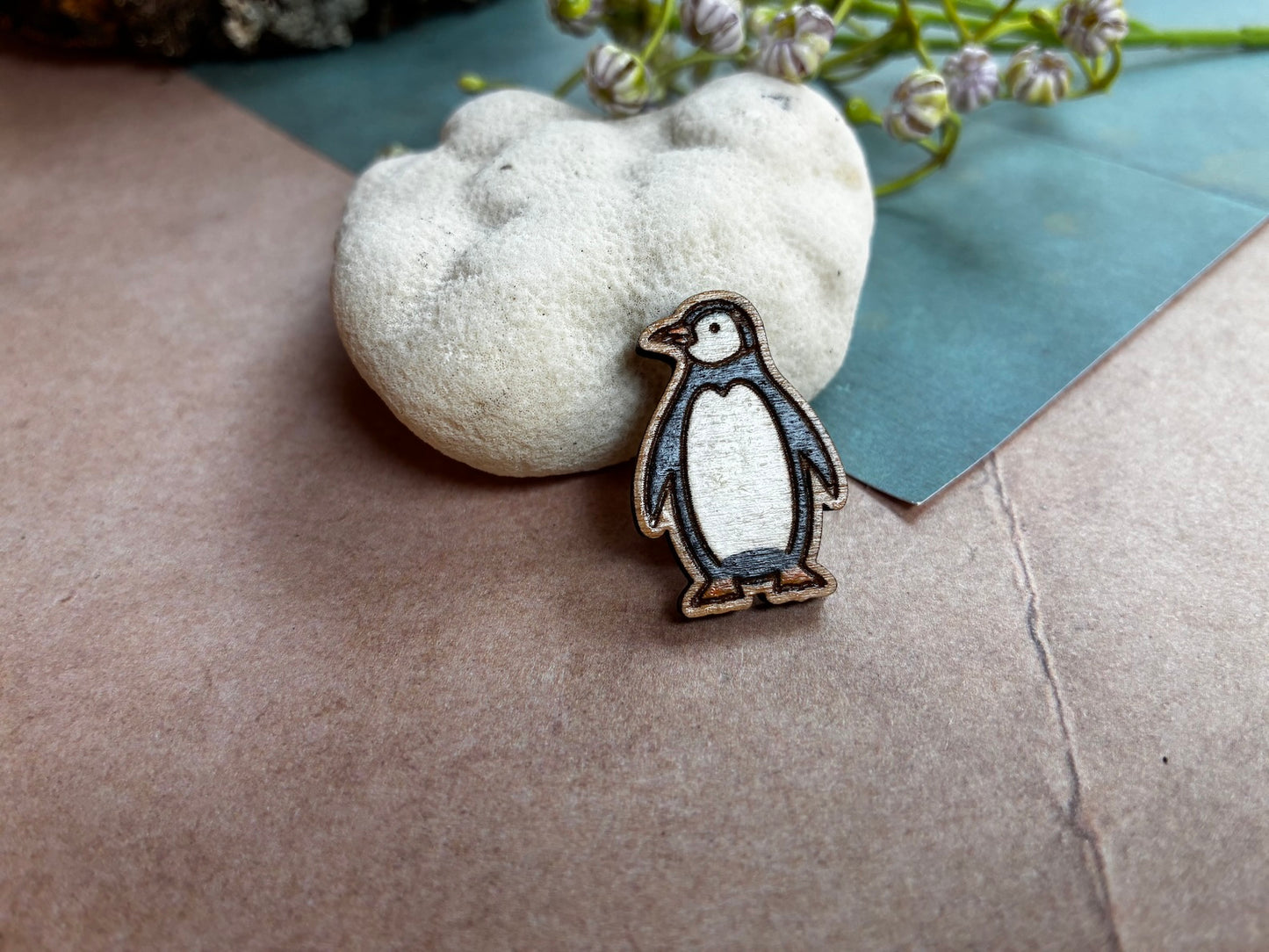 Wooden Penguin Pin