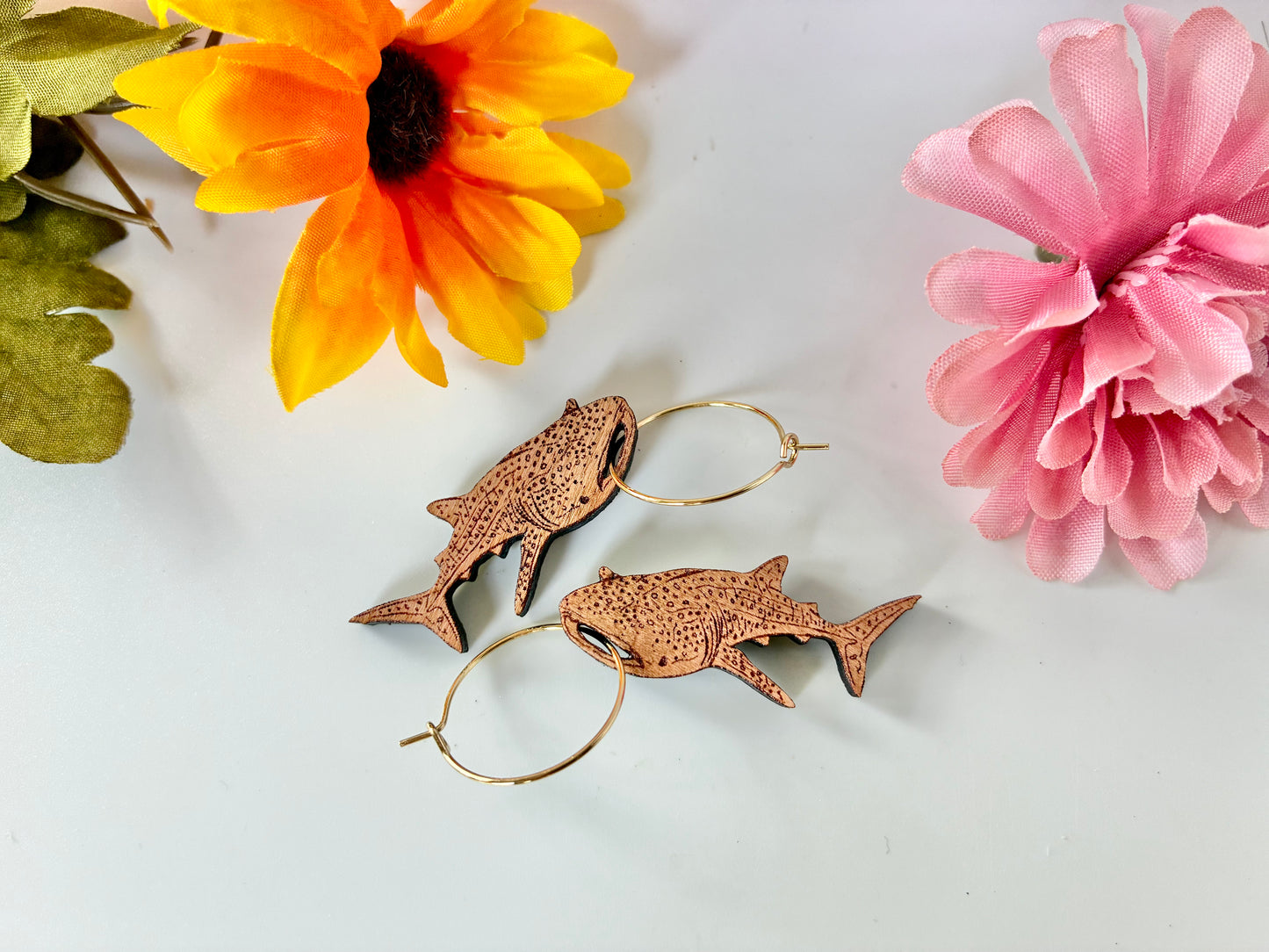 Whale Shark Wooden Dangle Earrings