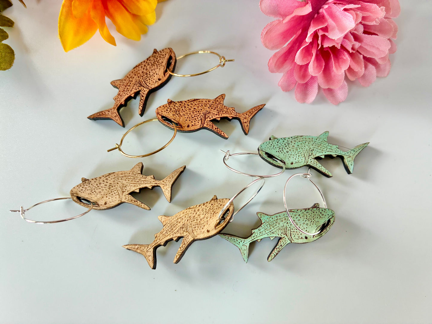 Whale Shark Wooden Dangle Earrings
