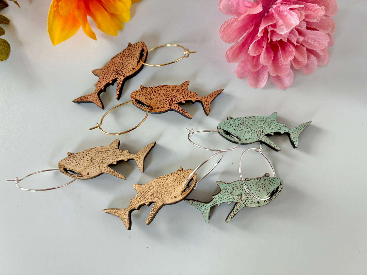 Whale Shark Wooden Dangle Earrings
