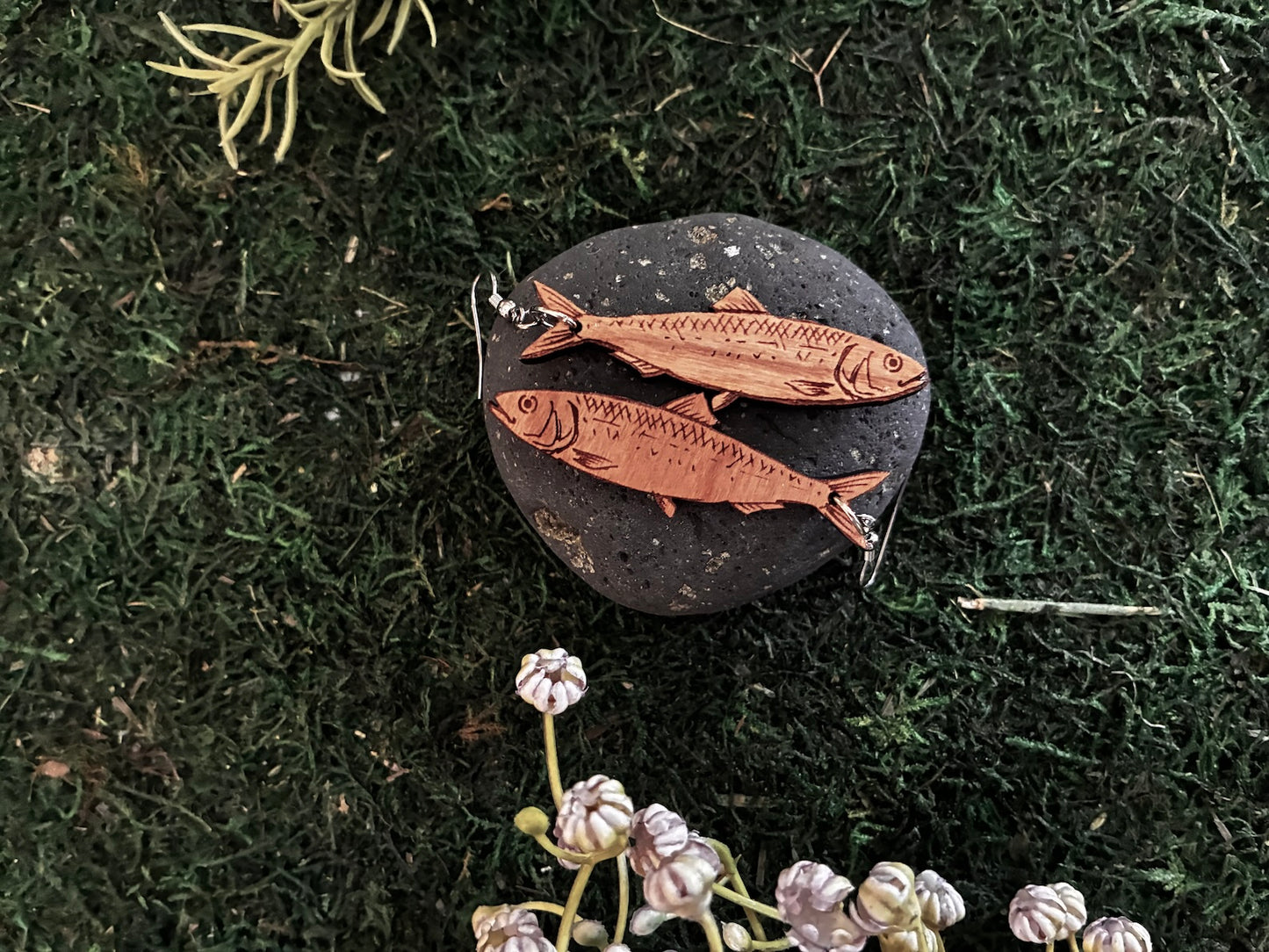 Sardine Wooden Dangle Earrings